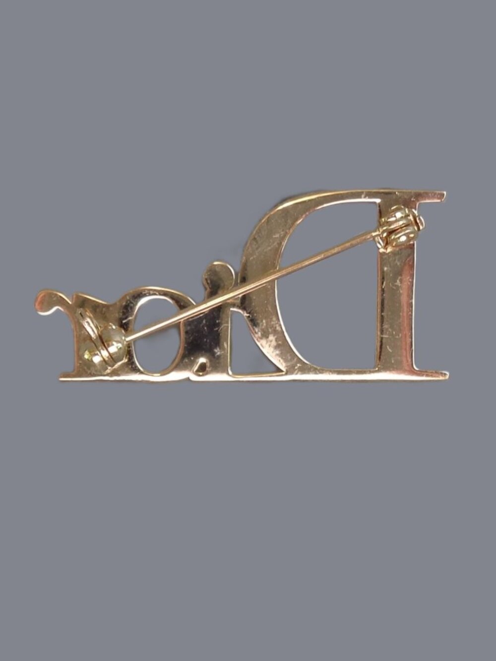 Vtg Dior Logo Spelled Out Gold Tone Metal Pin Brooch 80s 90s Luxury Designer - Picture 2 of 3